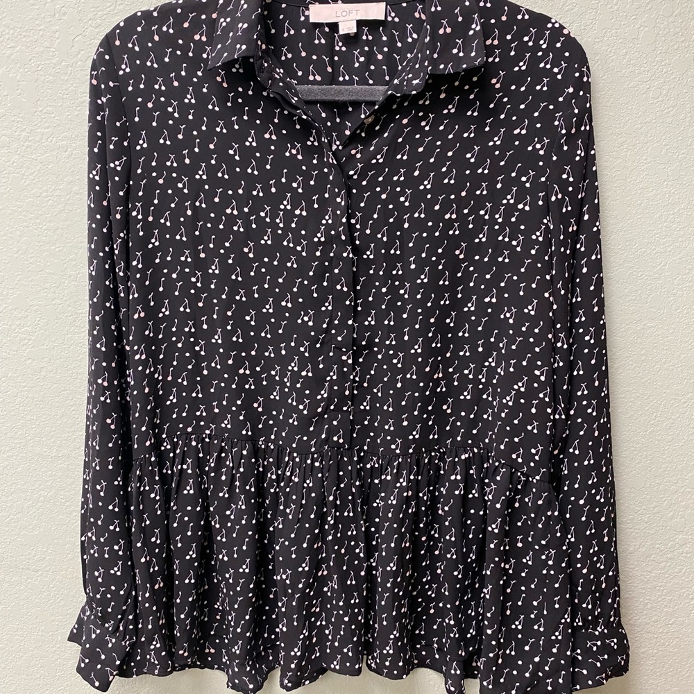 LOFT Black and White Patterned Blouse